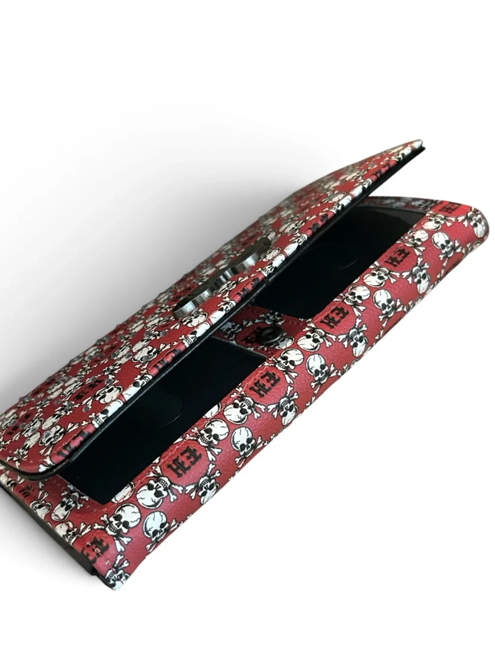 Ed Hardy Red White long wallet w/glittering rhinestones Skulls & Crossbones NWT